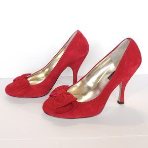 Steven Red Leather Coquette Heels Retro Bow Minnie Mouse Pin Up Pumps